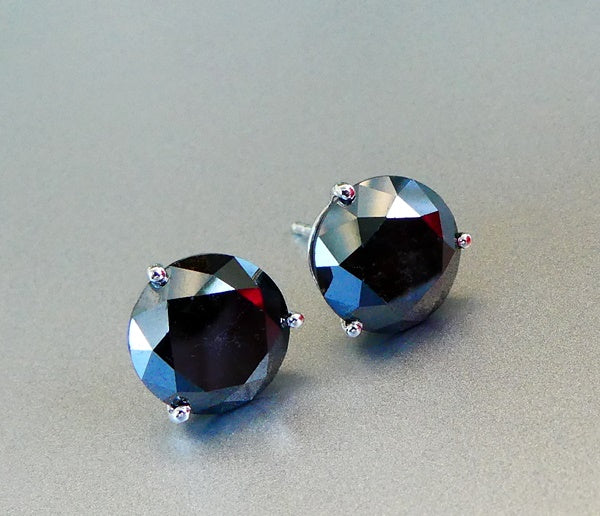 9.36CT HUGE NATURAL BLACK DIAMOND 3-PRONG MARTINI PLATINUM STUD EARRINGS