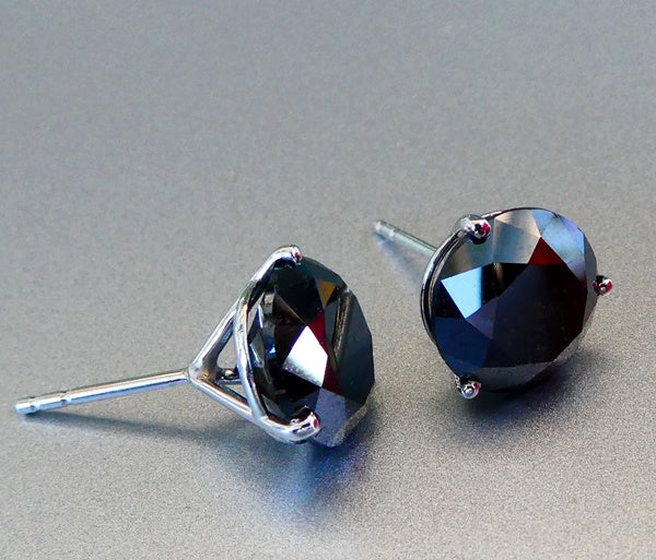 9.36CT HUGE NATURAL BLACK DIAMOND 3-PRONG MARTINI PLATINUM STUD EARRINGS