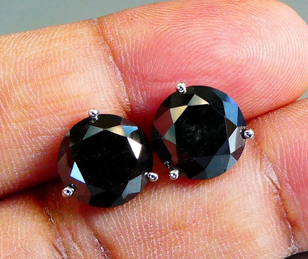 9.36CT HUGE NATURAL BLACK DIAMOND 3-PRONG MARTINI PLATINUM STUD EARRINGS