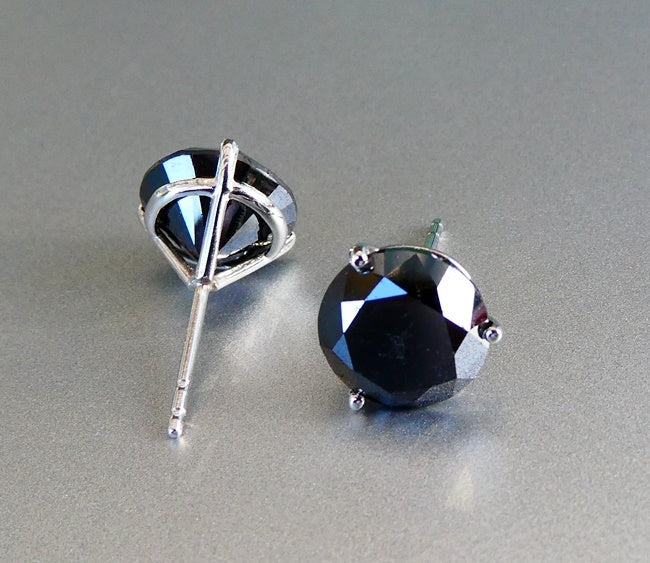 9.36CT HUGE NATURAL BLACK DIAMOND 3-PRONG MARTINI PLATINUM STUD EARRINGS