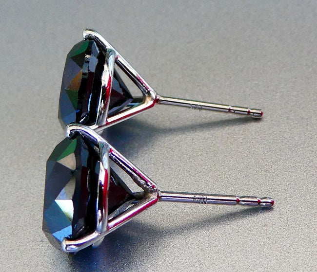 9.36CT HUGE NATURAL BLACK DIAMOND 3-PRONG MARTINI PLATINUM STUD EARRINGS