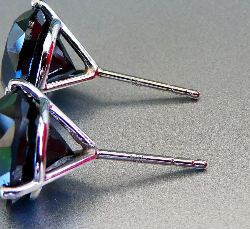 9.36CT HUGE NATURAL BLACK DIAMOND 3-PRONG MARTINI PLATINUM STUD EARRINGS