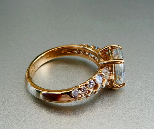 2.29CT CERTIFIED 100% NATURAL WHITE SAPPHIRE & DIAMOND 14K SOLID YELLOW GOLD RING
