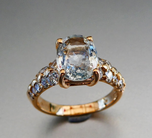 2.29CT CERTIFIED 100% NATURAL WHITE SAPPHIRE & DIAMOND 14K SOLID YELLOW GOLD RING