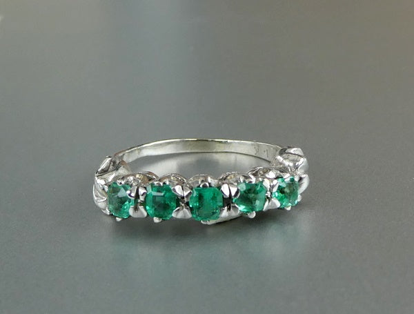 ANTIQUE BEAUTIFUL 100% NATURAL EMERALD 14K SOLID WHITE GOLD RING