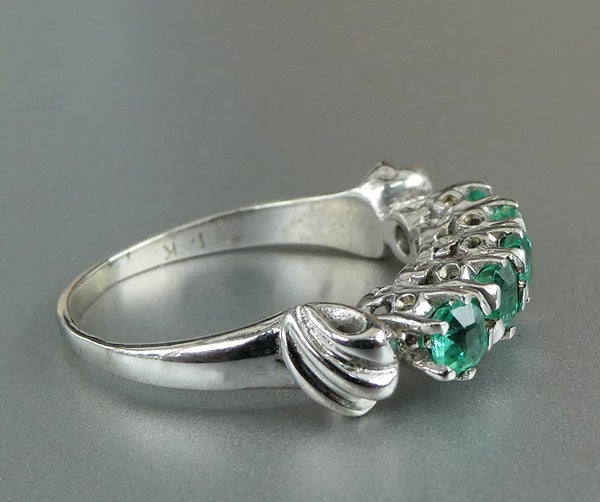 ANTIQUE BEAUTIFUL 100% NATURAL EMERALD 14K SOLID WHITE GOLD RING
