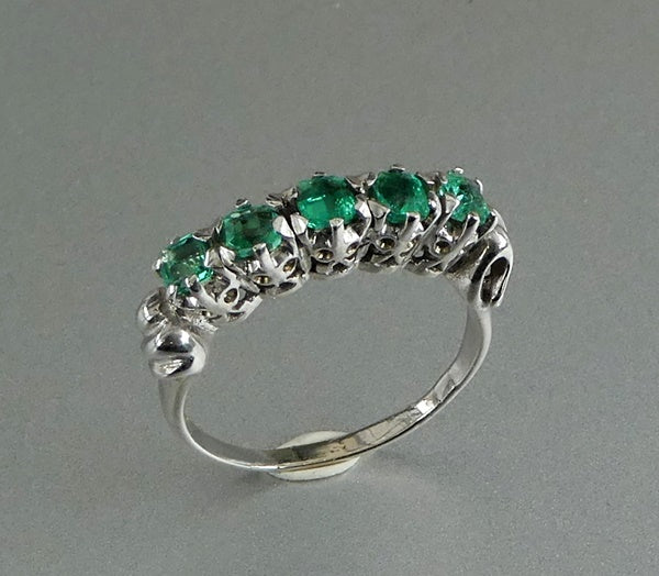 ANTIQUE BEAUTIFUL 100% NATURAL EMERALD 14K SOLID WHITE GOLD RING