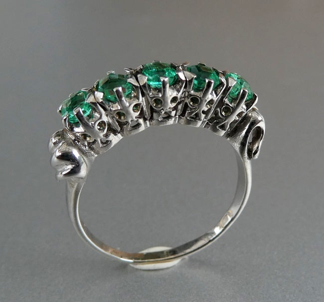 ANTIQUE BEAUTIFUL 100% NATURAL EMERALD 14K SOLID WHITE GOLD RING