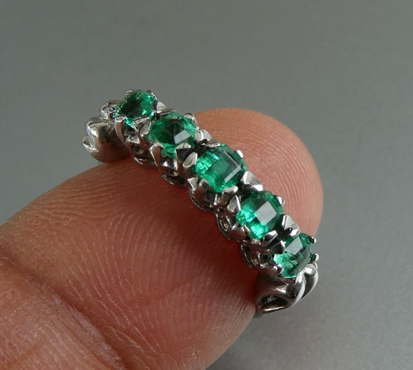 ANTIQUE BEAUTIFUL 100% NATURAL EMERALD 14K SOLID WHITE GOLD RING