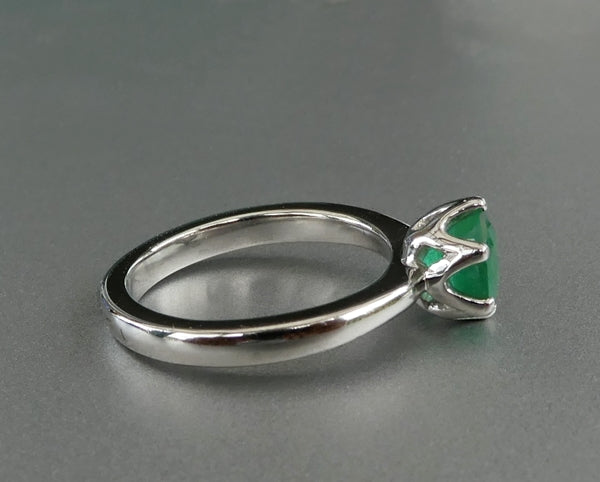 EXCELLENT ROUND 100% NATURAL GREEN EMERALD SOLITAIRE SOLID PLATINUM RING