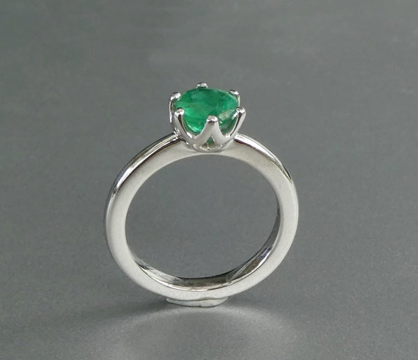 EXCELLENT ROUND 100% NATURAL GREEN EMERALD SOLITAIRE SOLID PLATINUM RING