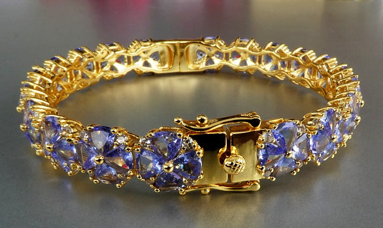 27.50CT SPLENDID 100% NATURAL TANZANITE & WHITE TOPAZ 925 SILVER BRACELET BANGLE