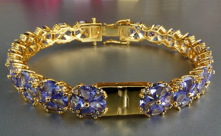 27.50CT SPLENDID 100% NATURAL TANZANITE & WHITE TOPAZ 925 SILVER BRACELET BANGLE