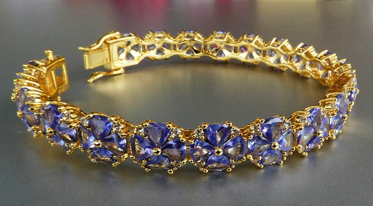 27.50CT SPLENDID 100% NATURAL TANZANITE & WHITE TOPAZ 925 SILVER BRACELET BANGLE