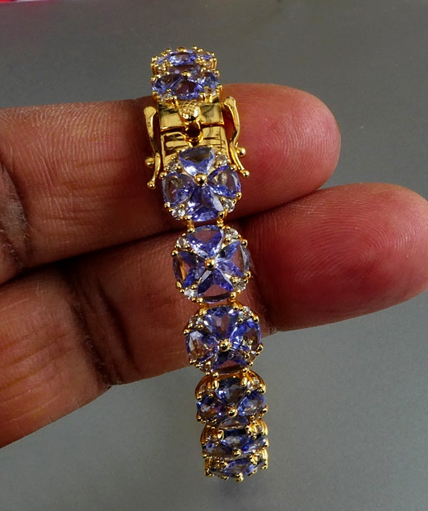 27.50CT SPLENDID 100% NATURAL TANZANITE & WHITE TOPAZ 925 SILVER BRACELET BANGLE