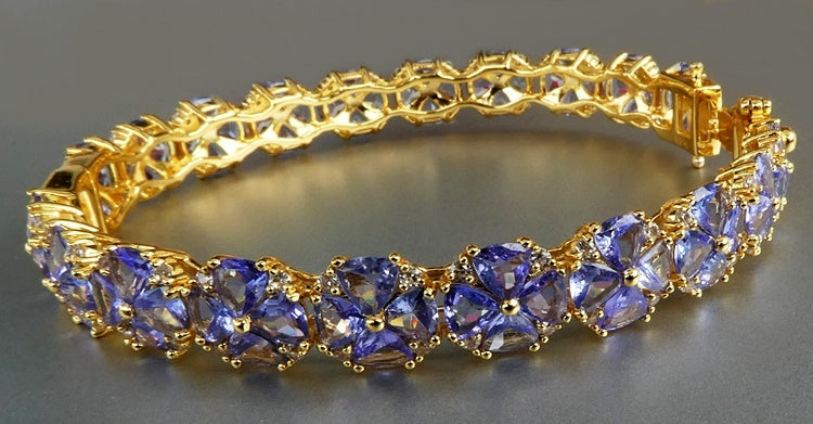 27.50CT SPLENDID 100% NATURAL TANZANITE & WHITE TOPAZ 925 SILVER BRACELET BANGLE