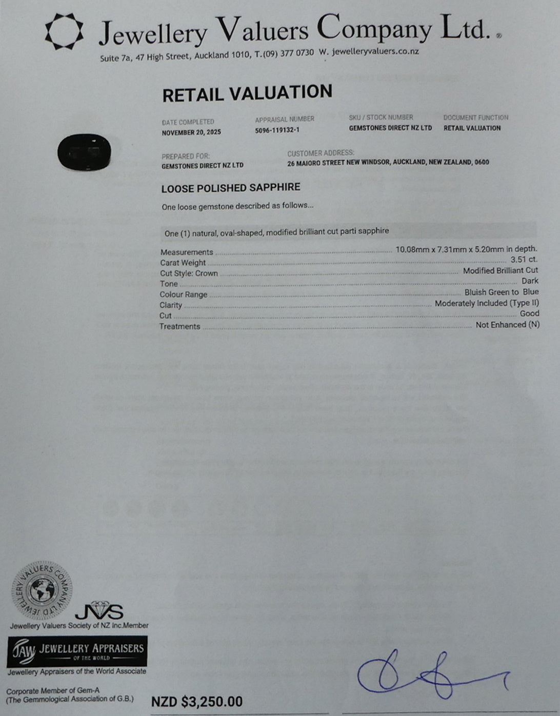 3.50CT 優れたオーバル ブルー グリーン サファイア