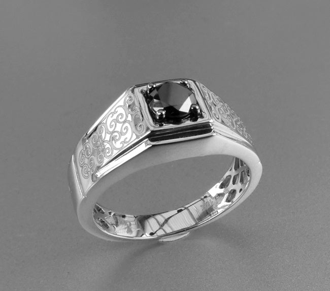 0.55CT NATURAL BLACK DIAMOND MAORI DESIGN 10K SOLID WHITE GOLD RING 6.99gms