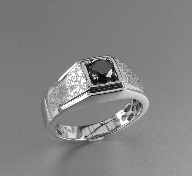 0.55CT NATURAL BLACK DIAMOND MAORI DESIGN 10K SOLID WHITE GOLD RING 6.99gms