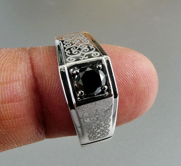 0.55CT NATURAL BLACK DIAMOND MAORI DESIGN 10K SOLID WHITE GOLD RING 6.99gms