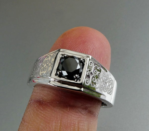 0.55CT NATURAL BLACK DIAMOND MAORI DESIGN 10K SOLID WHITE GOLD RING 6.99gms