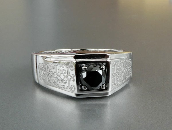 0.55CT NATURAL BLACK DIAMOND MAORI DESIGN 10K SOLID WHITE GOLD RING 6.99gms