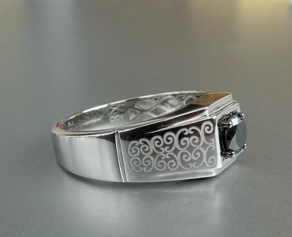 0.55CT NATURAL BLACK DIAMOND MAORI DESIGN 10K SOLID WHITE GOLD RING 6.99gms