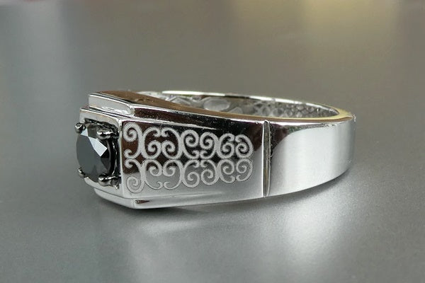 0.55CT NATURAL BLACK DIAMOND MAORI DESIGN 10K SOLID WHITE GOLD RING 6.99gms