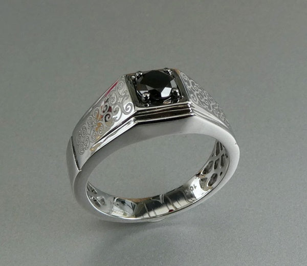 0.55CT NATURAL BLACK DIAMOND MAORI DESIGN 10K SOLID WHITE GOLD RING 6.99gms