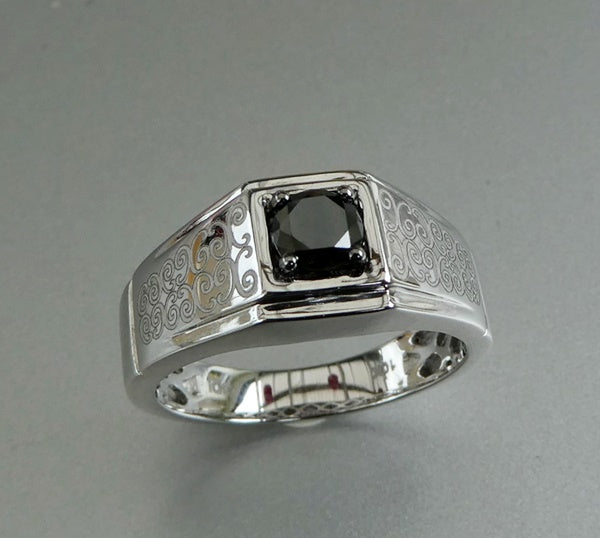 0.55CT NATURAL BLACK DIAMOND MAORI DESIGN 10K SOLID WHITE GOLD RING 6.99gms