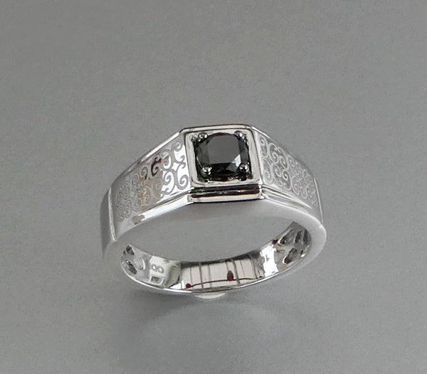 0.55CT NATURAL BLACK DIAMOND MAORI DESIGN 10K SOLID WHITE GOLD RING 6.99gms
