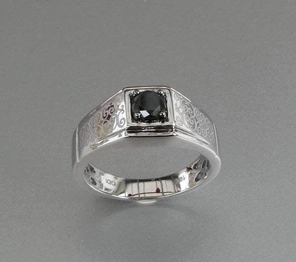 0.55CT NATURAL BLACK DIAMOND MAORI DESIGN 10K SOLID WHITE GOLD RING 6.99gms