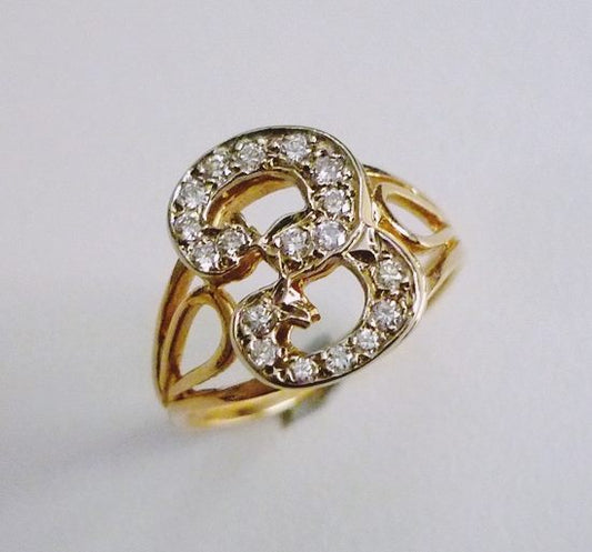 0.30CT UNIQUE LETTER 'E' OR NO. '3' 100% NATURAL DIAMOND 14K SOLID YELLOW GOLD RING
