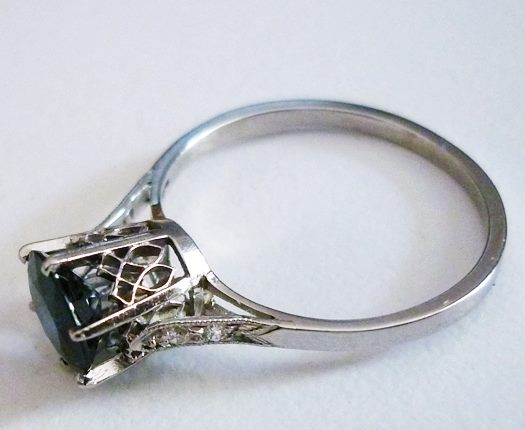 1.25CT ANTIQUE ART DECO FILIGREE SOLITAIRE BLUE SAPPHIRE SOLID PLATINUM RING
