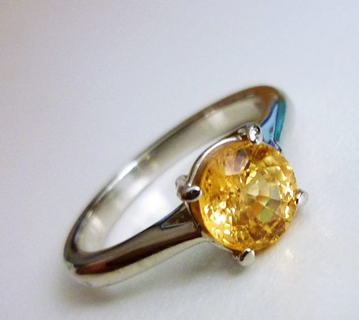 1.30 CT 認定エクセレント イエロー サファイア ソリティア ソリッド プラチナ リング