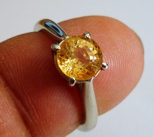 1.30 CT 認定エクセレント イエロー サファイア ソリティア ソリッド プラチナ リング