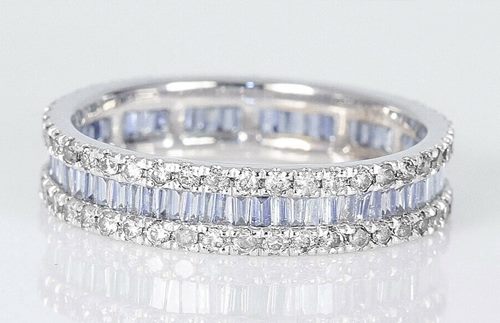 1.50CT GORGEOUS WHITE & BLUE DIAMONDS 10KT SOLID WHITE GOLD RING