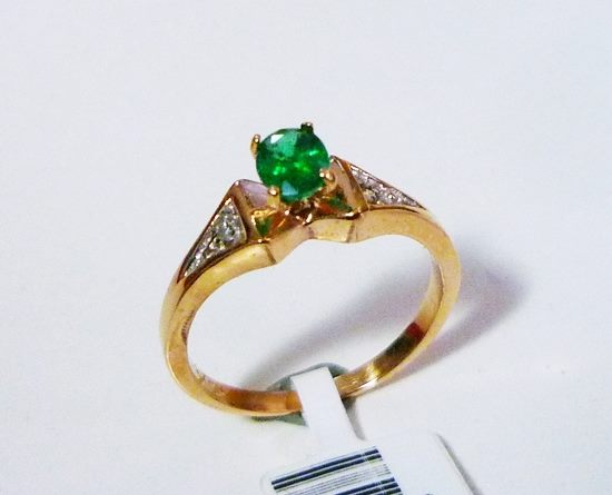 BEAUTIFUL EMERALD & DIAMOND 10K SOLID YELLOW GOLD RING