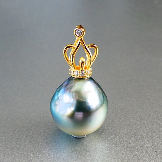11.00CT EXCELLENT GENUINE CULTURED PEACOCK BLACK TAHITIAN PEARL 925 STERLING SILVER PENDANT
