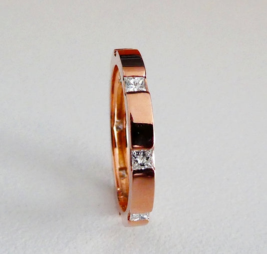 0.41CT EXCELLENT 100% NATURAL PRINCESS CUT DIAMONDS 14K SOLID ROSE GOLD ETERNITY RING