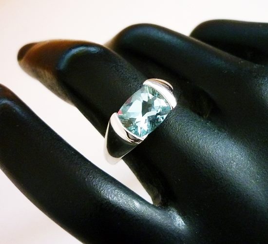 2.20CT 優れたアクアマリン 18K ソリッド ホワイト ゴールド リング