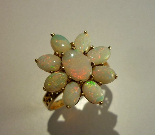 2.70CT GORGEOUS MULTI-COLOUR OPAL 14K SOLID YELLOW GOLD RING