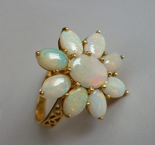 2.70CT GORGEOUS MULTI-COLOUR OPAL 14K SOLID YELLOW GOLD RING