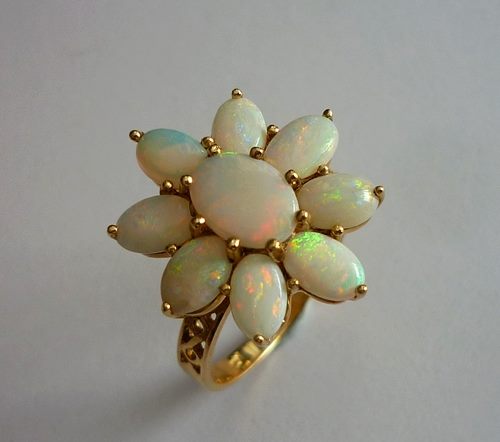 2.70CT GORGEOUS MULTI-COLOUR OPAL 14K SOLID YELLOW GOLD RING