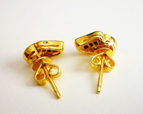 2.90gr CLASSY BLUE SAPPHIRE 14KT SOLID YELLOW GOLD EARRINGS