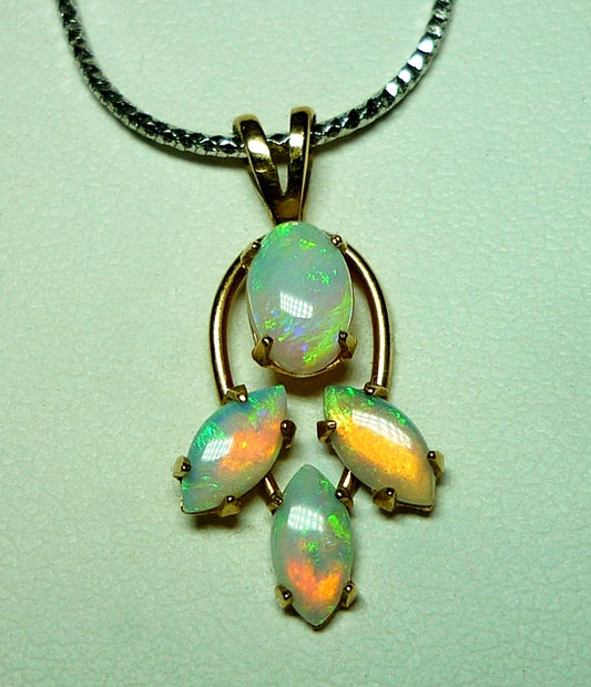 EXCELLENT 100% NATURAL OPAL PENDANT 14K SOLID YELLOW GOLD
