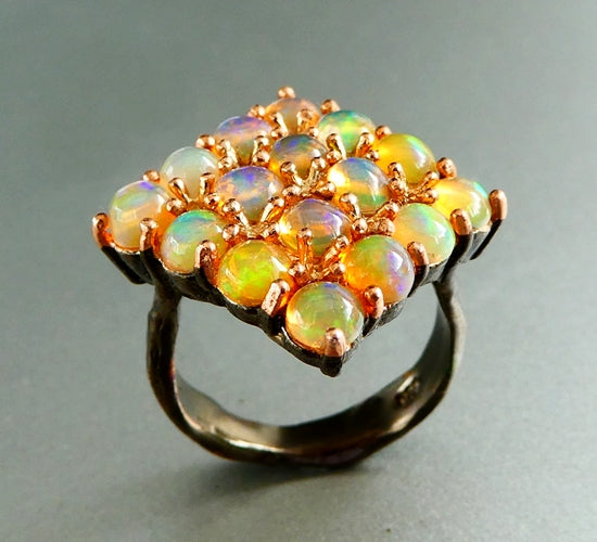 31.00CT EXCELLENT 100% NATURAL OPAL BLACK RHODIUM 925 STERLING SILVER RING