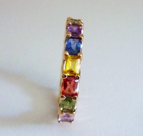 3.52 CT 認定マルチカラー サファイア エタニティ 14K ソリッド ピンク ゴールド リング $4100