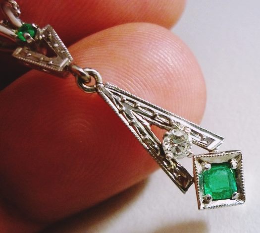 優れたエメラルド & ダイヤモンド 18K ソリッド ホワイト ゴールド ペンダント ネックレス