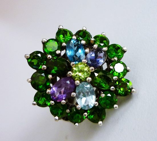 42.50CT STUNNING CHROME DIOPSIDE AMETHYST IOLITE TOPAZ 925 SILVER RING
